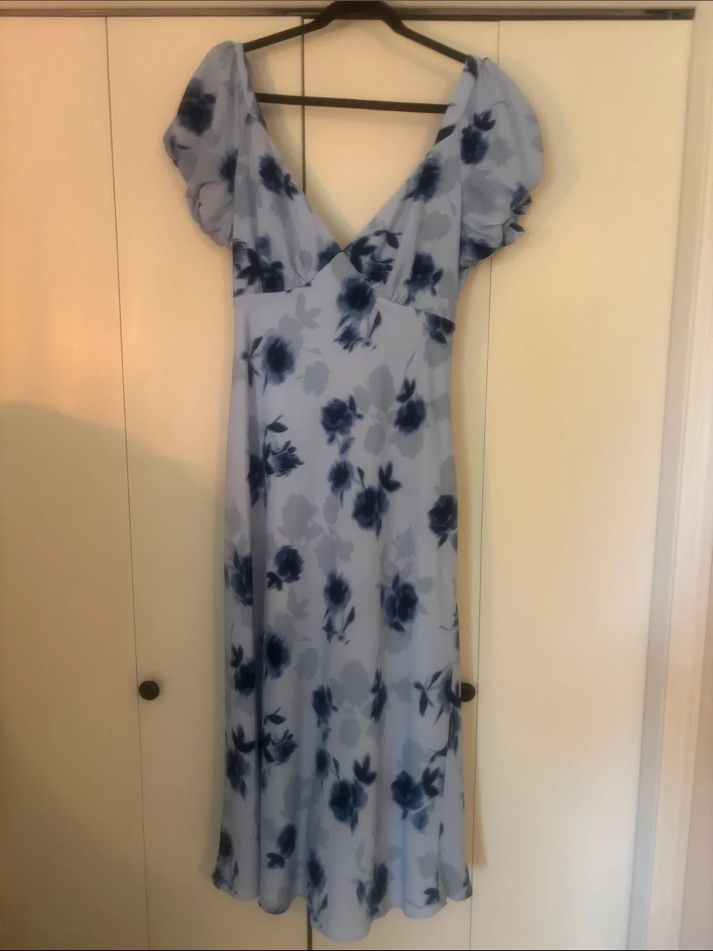 Light Blue Floral V-Neck Midi Dress